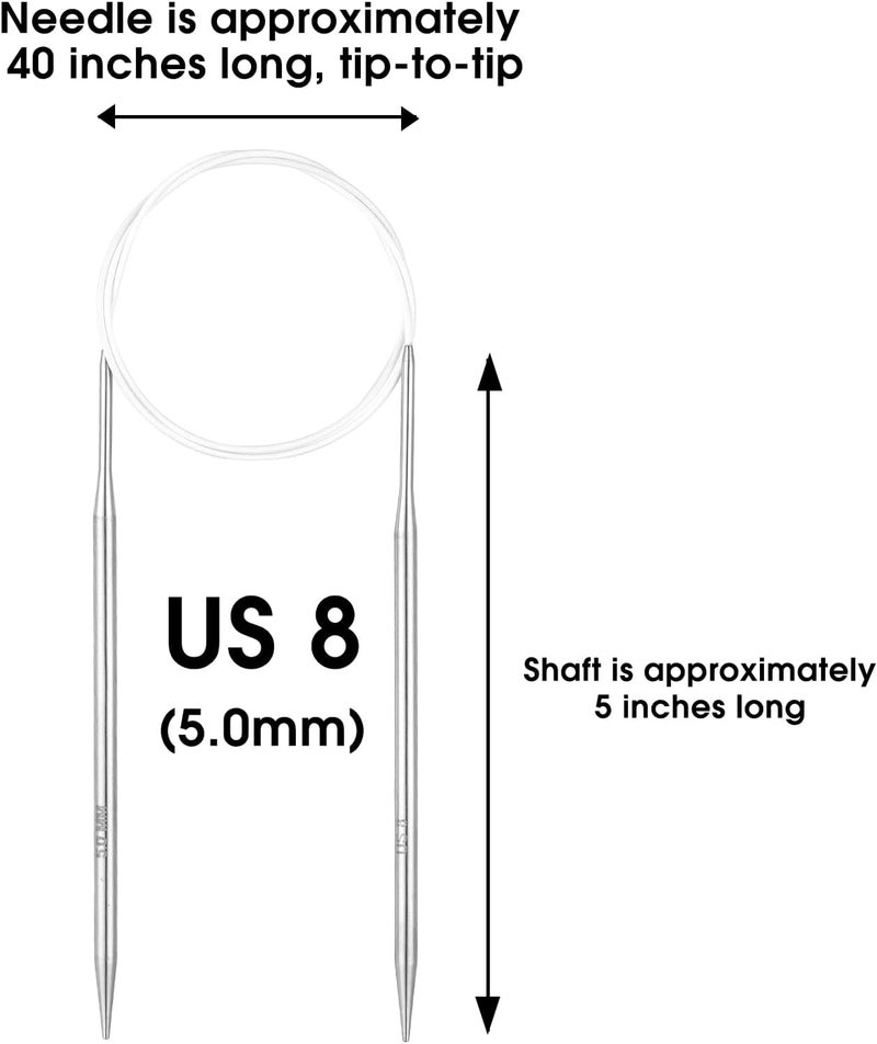 Stithoo Circular Knitting Needles 40inch (100cm) Stainless Steel Knitting Needles Size US 8 (5mm) with 1 Sturdy Stitch Holder - Image 2